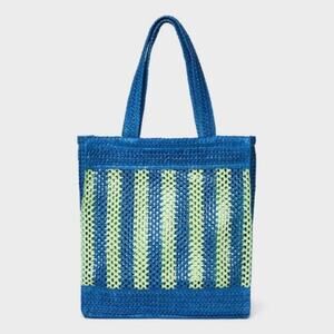 Universal Thread  Blue Green Striped Straw Crochet Handbag Tote
